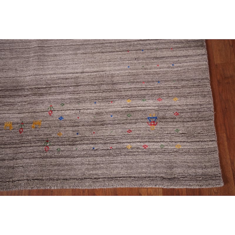 Striped Gabbeh Indian Area Rug Handmade Wool Carpet - 5'1"x 8'0"