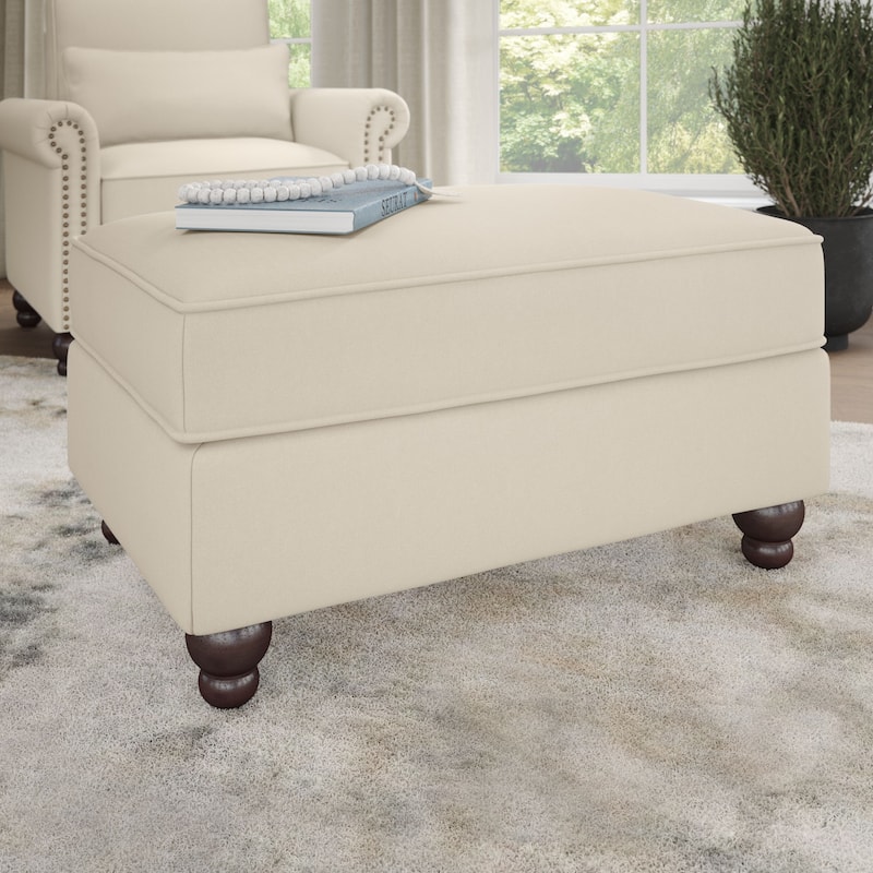 Bush Furniture Coventry Large Upholstered Storage Ottoman - Cream Herringbone