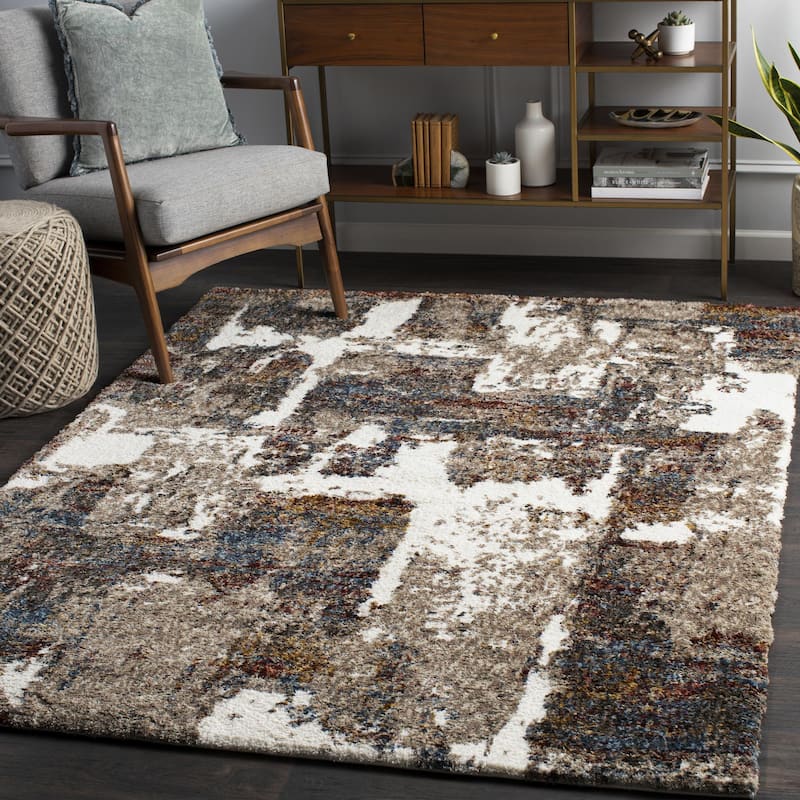 Livabliss Bohemian & Eclectic Celestial Shag Abstract Area Rug - 6'7" x 9' - Blue/Burgundy