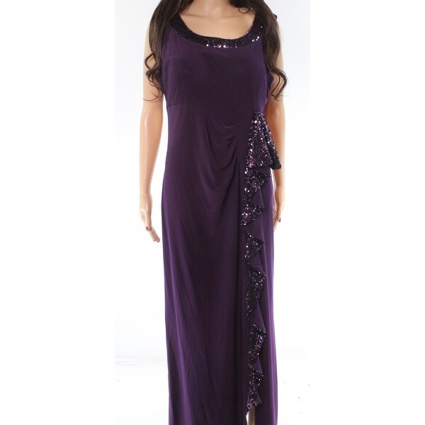 R&M Richards Purple Sequin Ruffled Women's Size 12 Sheath Dress
