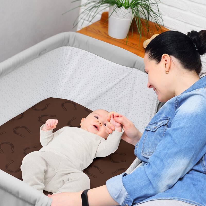 Sweet Jojo Designs Tan Brown Western Cowboy Boy 2 Pack Baby Bassinet Fitted Sheets - Horseshoe Print & Wild West, Southern Horse