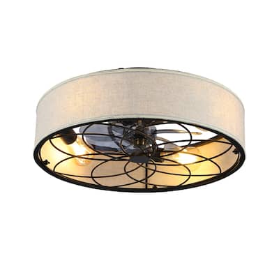 20" Low Profile Fabric Farmhouse Bladeless Ceiling fan With Remote Control,Low Profile Modern Enclosed Ceiling Fans