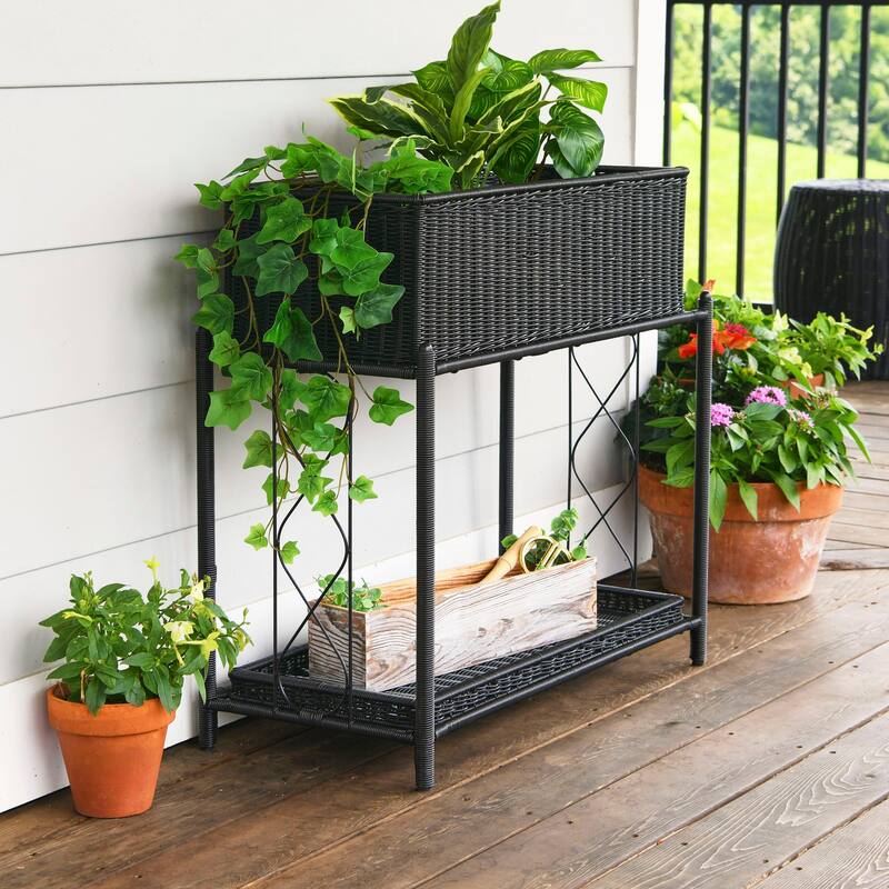 Household Essentials Raised 2-Tier Plant Stand with 2 Interchangeable Shelves