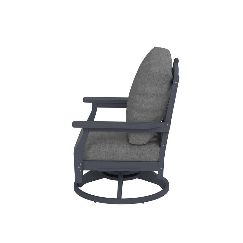 Aspen Rock/Swivel Deep Seating Chairs-White/Navy Cushion (Set of 2)