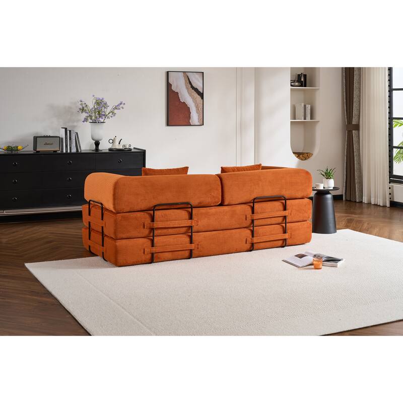 Convertible Sleeper Sofa Bed with Pillow, Modern Corduroy Folding Mattress Couch, Floor Sofa Lounge for Compact Spaces