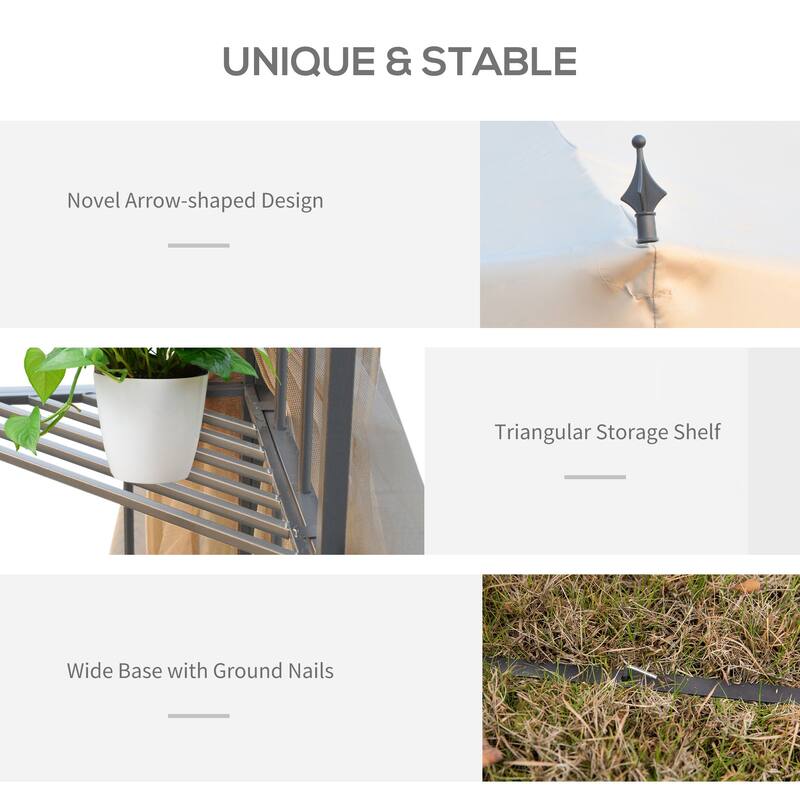 Double Roof Outdoor Gazebo Canopy Shelter with Corner Shelves and Protective Mesh Netting