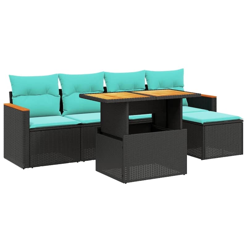 vidaXL Patio Sofa Set with Cushions Outdoor Furniture 6 Piece Poly Rattan
