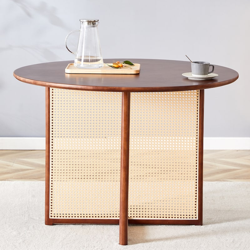 Chinese Countryside Retro Solid wood round Table, Simple Modern Imitation Rattan Table, Wooden Table, Desk