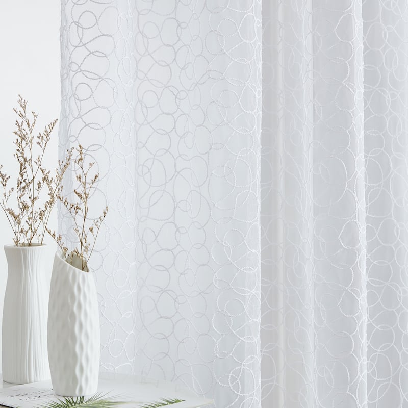 HLC.me Audrey Embroidered Premium Soft Decorative Sheer Voile Light Filtering Grommet Window Curtain Panels - Set of 2