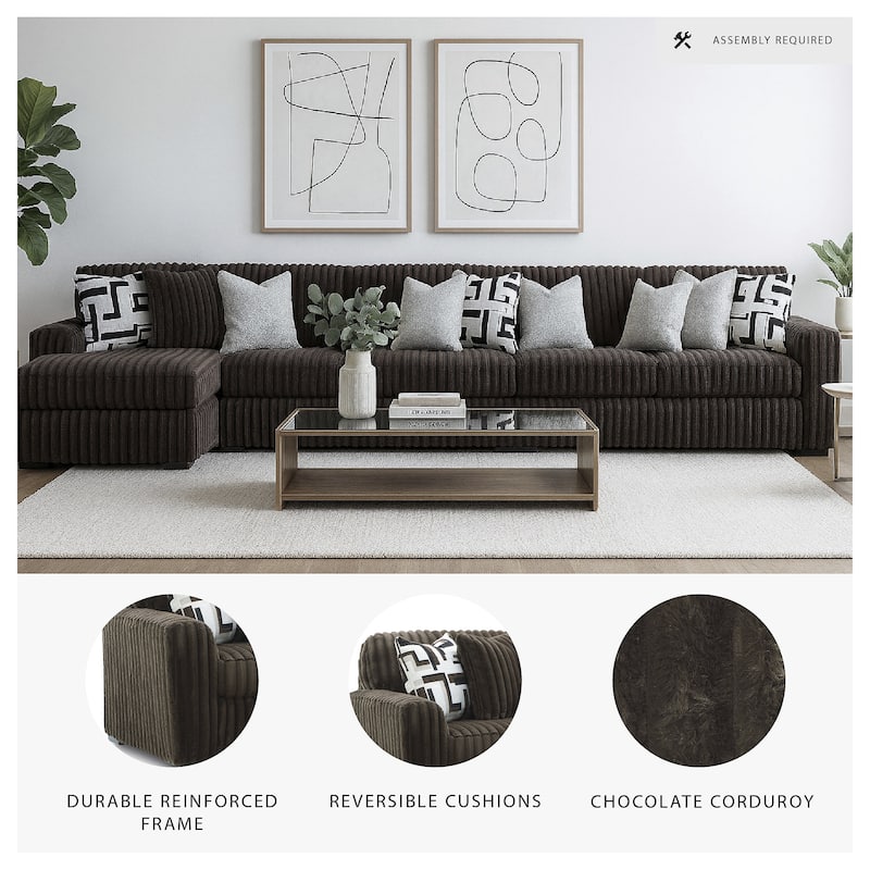 Signature Design by Ashley Midnight-madness Brown 3-Piece Sectional with Chaise - 190" W x 65" D x 40" H