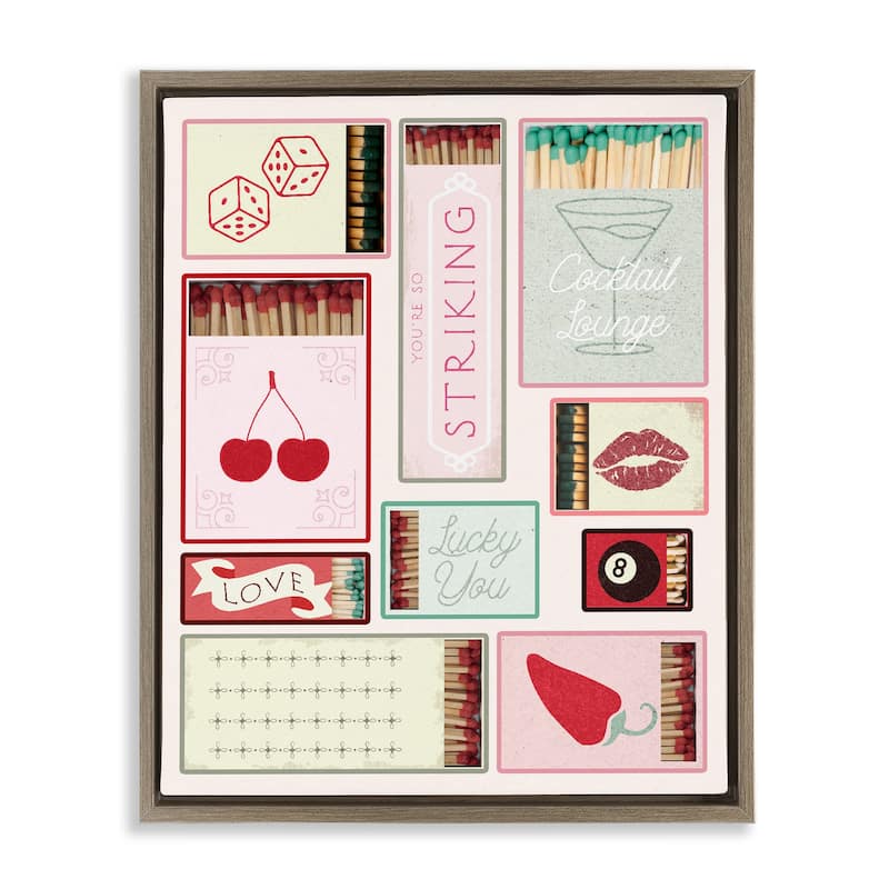 Stupell Trendy Glam Matchboxes Framed Floater Canvas Wall Art Design By Lil' Rue - 25 x 31 - Brown