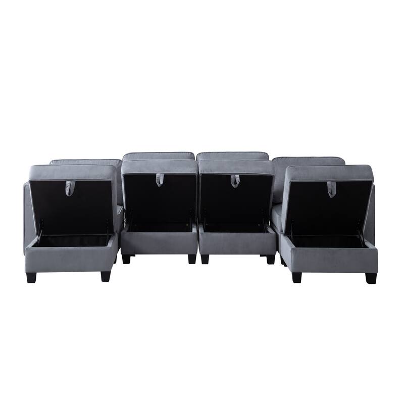 Dark Gray 116" Modular Sectional Sofa with Ottoman & Hidden Storage