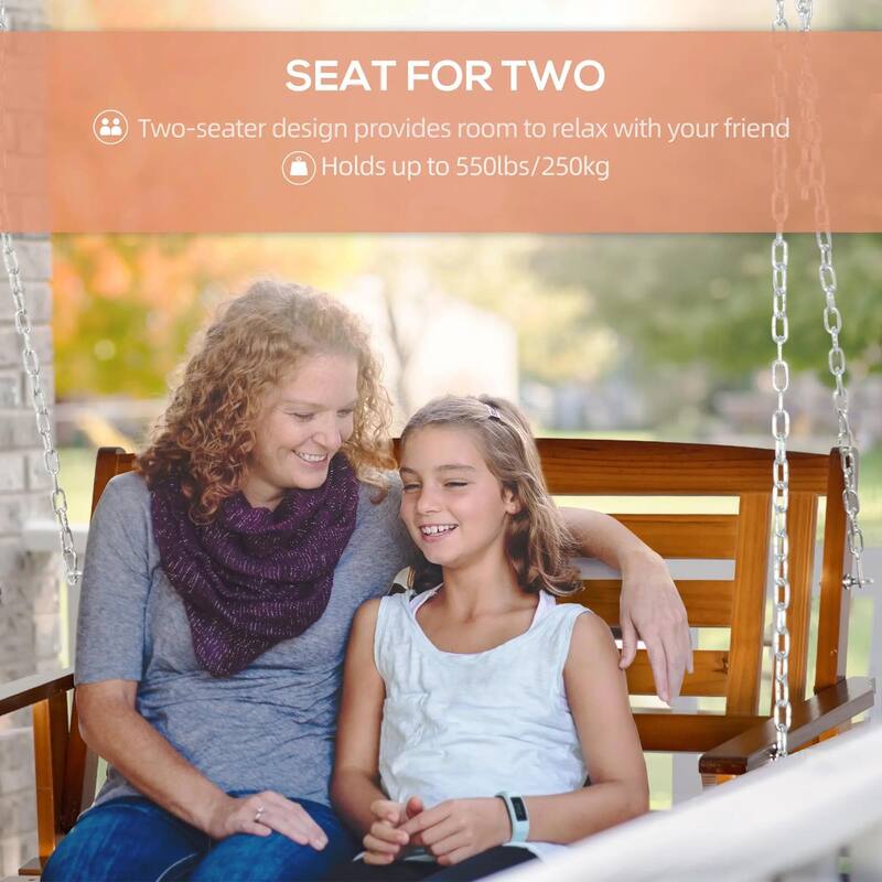 2-Seat Hanging Porch Swing, Slatted Design, Chains, 440 lbs Capacity