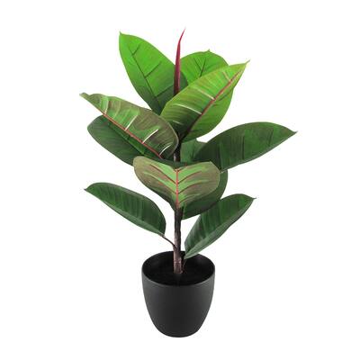 2ft Artificial Real Touch Rubber Plant Fig Leaf Tree in Black Pot - 23" H x 16" W x 16" DP
