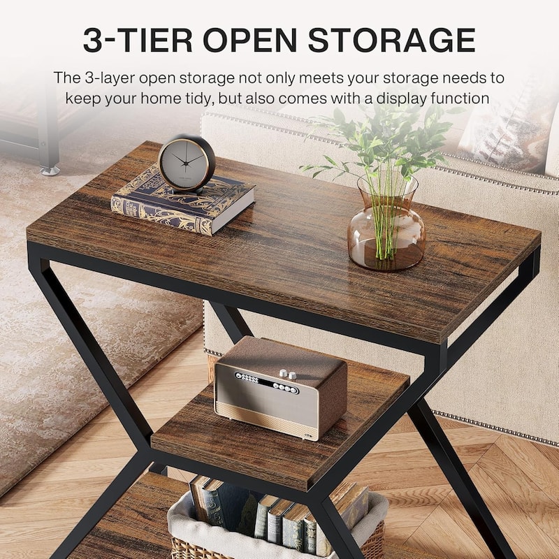 Small 3-Tier Sofa Table, Industrial End Side Table with Storage Shelves