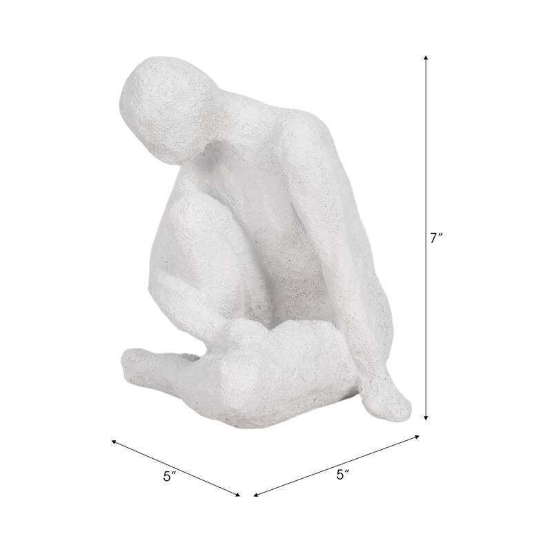 Sagebrook Home 7-Inch White Polyresin Contemplating Figure with Rough Texture - 5" x 5" x 7"