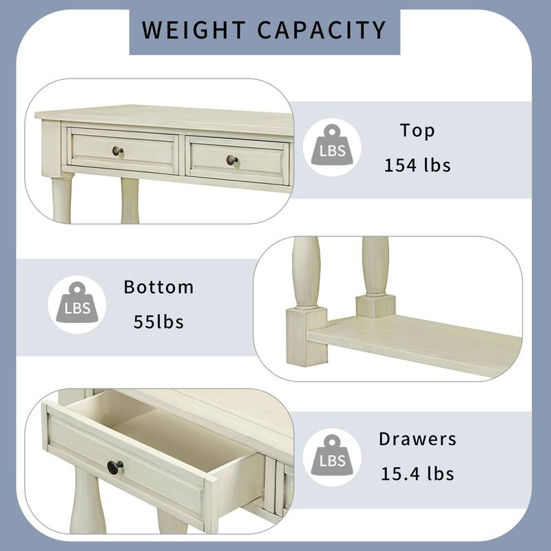 63" Console Table for Living Room, Long Entryway Table with 3 Storage Drawers & Open Storage Shelf, Wooden Sofa Table White