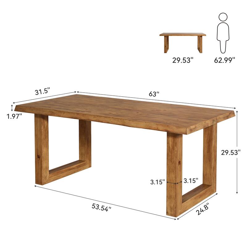 63 Inch Solid Wood Dining Table for 6, Farmhouse Rectangle Kitchen Table - 31.5" D x 62.99" W x 29.53" H