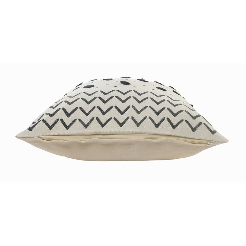 Handwoven Over-Tufted Grid Square Throw Pillow - 20" - Cream and Black