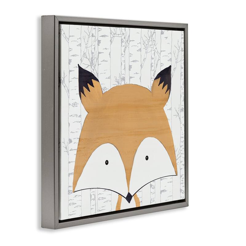 Stupell Whimsical Fox on Birch Framed Floater Canvas Wall Art Design By Kim Allen