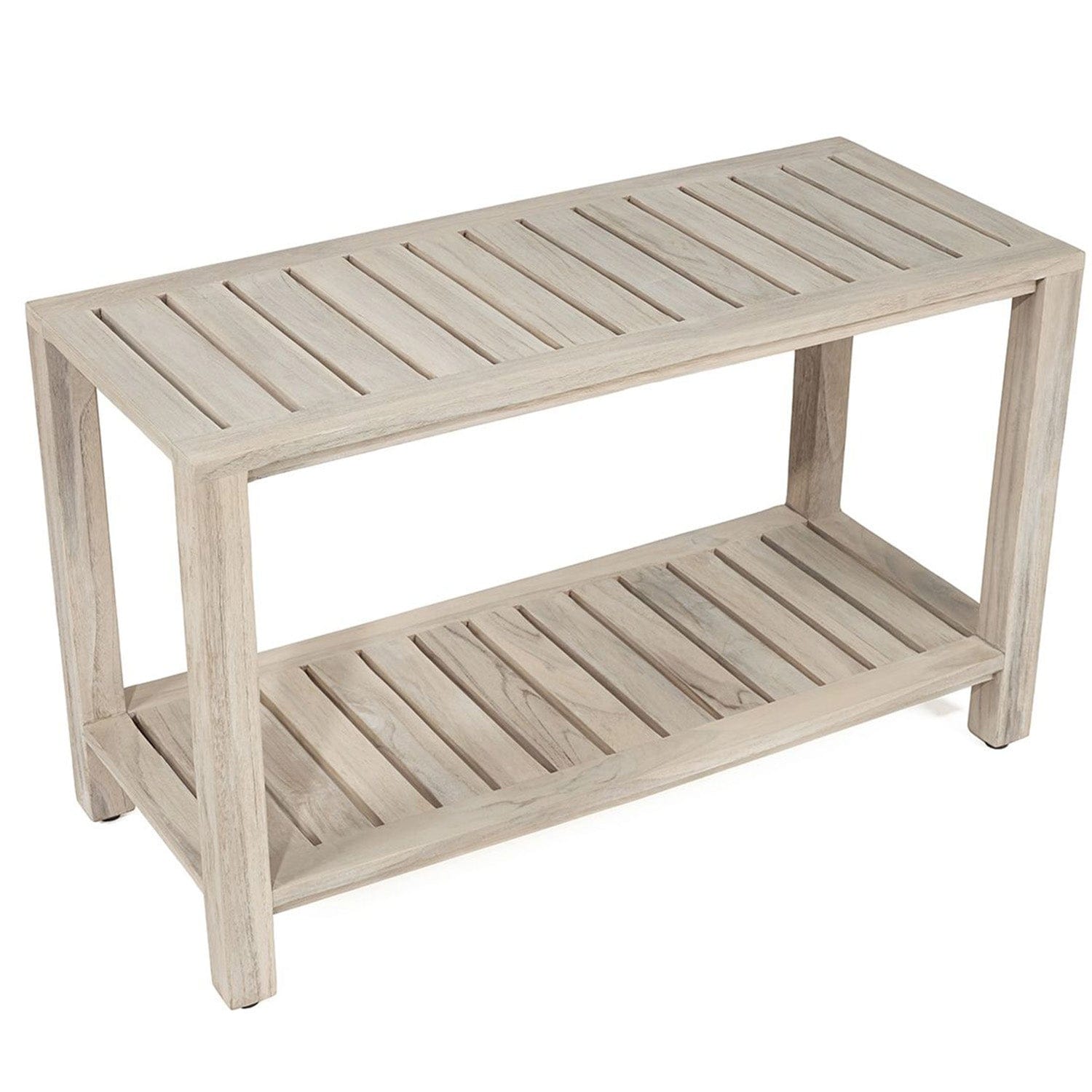 Contemporary Teak Shower or Bench with Shelf in Gray Finish Contemporary Teak Shower or Bench with Shelf in Gray Finish