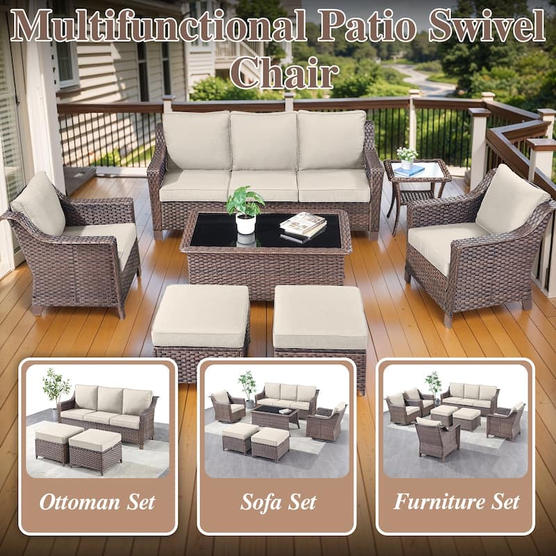 Outdoor Patio Sofa Table & Swive Chail with Ottoman