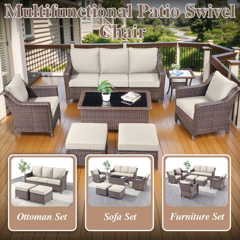 Outdoor Sofa Chair Table & Swive Chail with Ottoman