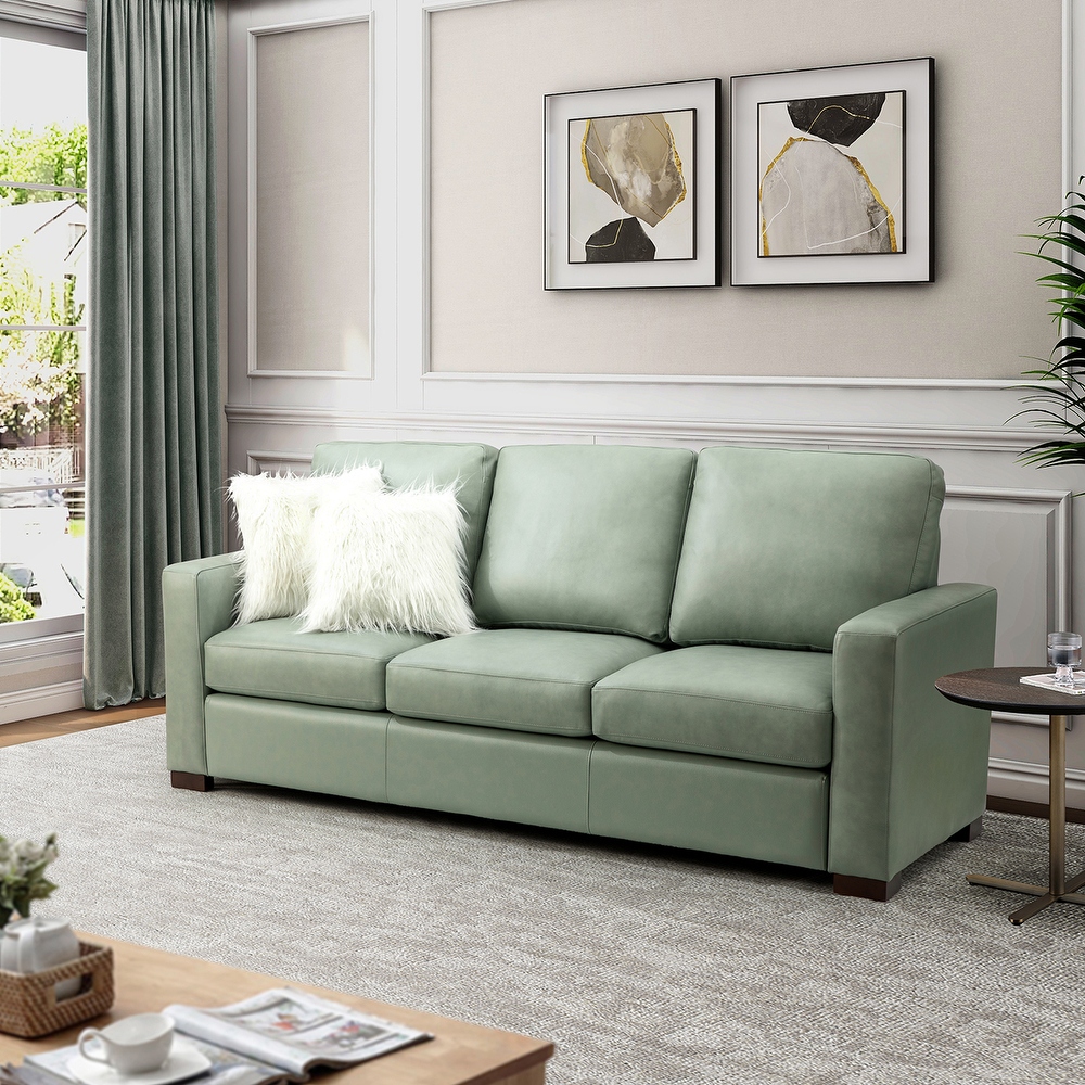 Light green deals leather couch