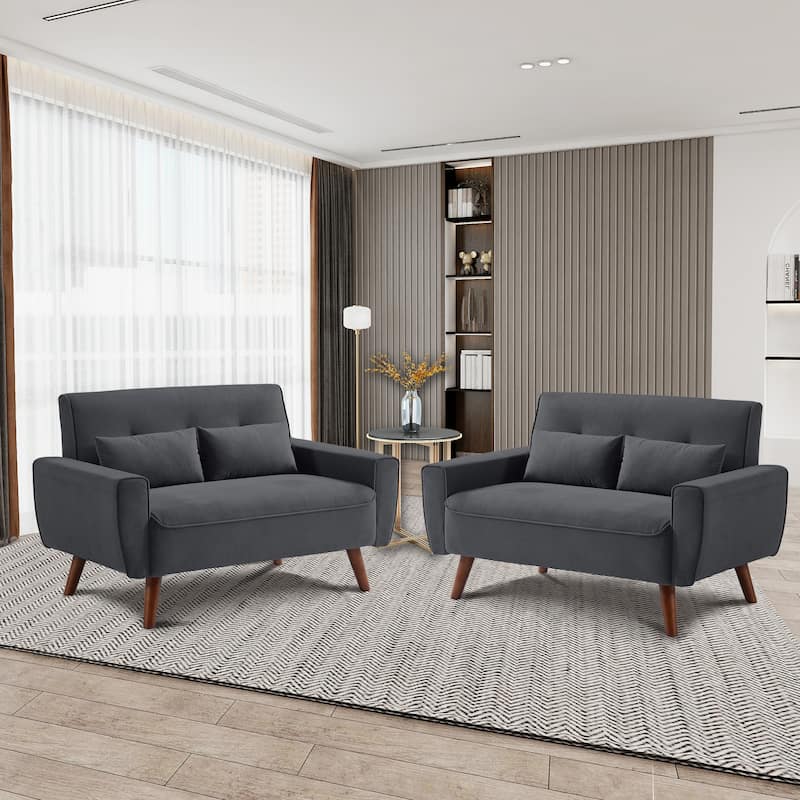 48.82" Small Tufted Loveseat Sofa 2 Set with Tapered Wood Legs