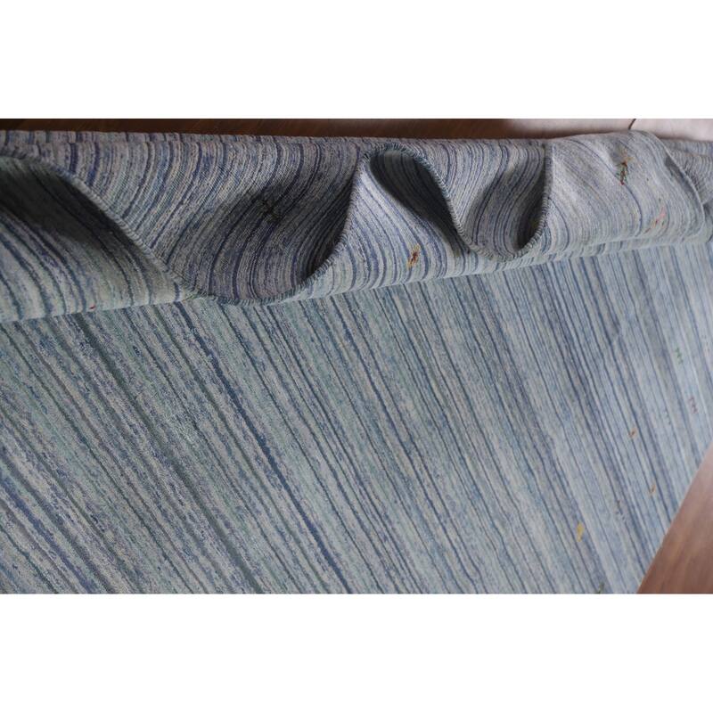 Striped Blue Gabbeh Oriental Area Rug Handmade Wool Carpet - 7'9"x 9'7"