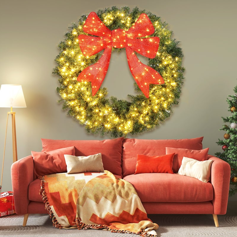 HOMCOM 60in Pre-Lit Wreath: 300 LED, 11 Modes, Remote, 3D Bow, 996 Tips, Indoor/Outdoor