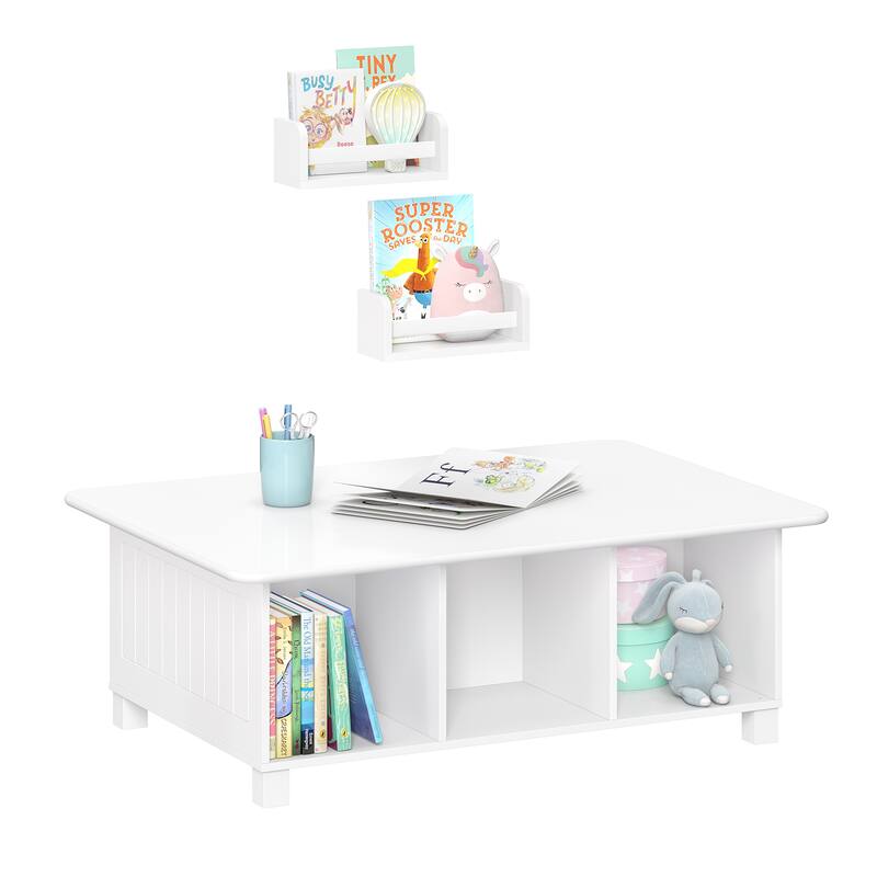 Book Nook White MDF Multi-Cubby Storage Activity Table Including 10 inch Bookshelves - Set of 2