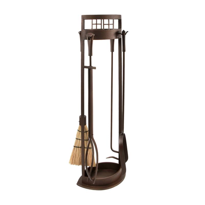 Achla Designs Arts and Crafts Fireplace Set of 4 Tools, 33.5 Inch Tall, Roman Bronze Finish