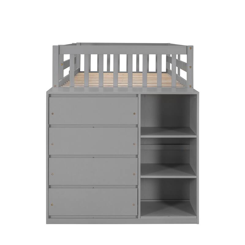 Twin over Twin Bunk Bed with 4 Drawers and 3 Shelves - Solid Pine Construction, Space-Saving Design, and Versatile Storage