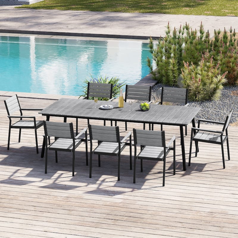 9-Piece Aluminum Outdoor Patio Dining Set with Umbrella Hole and Stackable Chairs