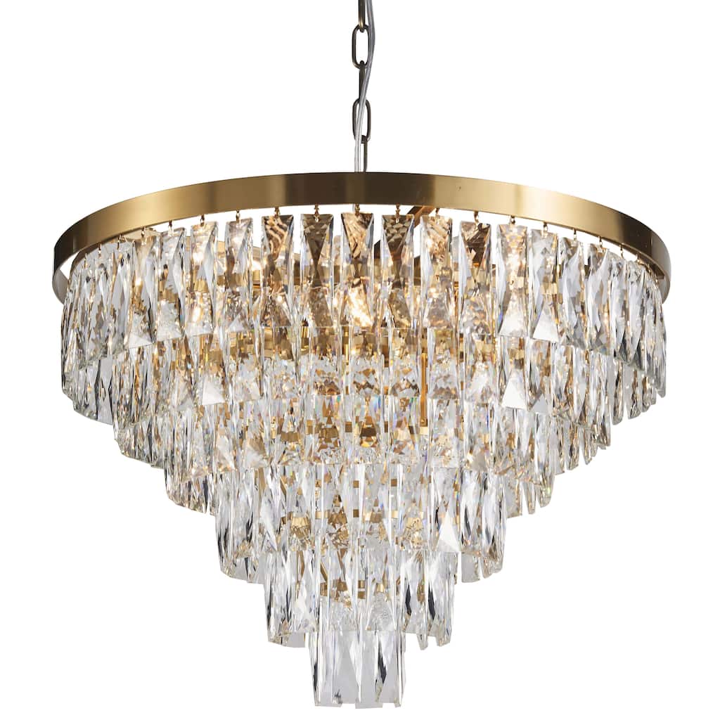 Six Tiers Gold Metal Chandelier With Clear Crystal Accents