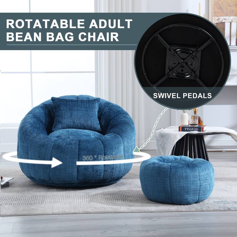 HOMEFUN Comfortable Beanbag sofa, with memory foam filler, can rotate super large round sofa