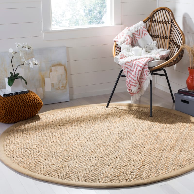 SAFAVIEH Handmade Natural Fiber Londyn Herringbone Jute Rug - 6' Round - Natural