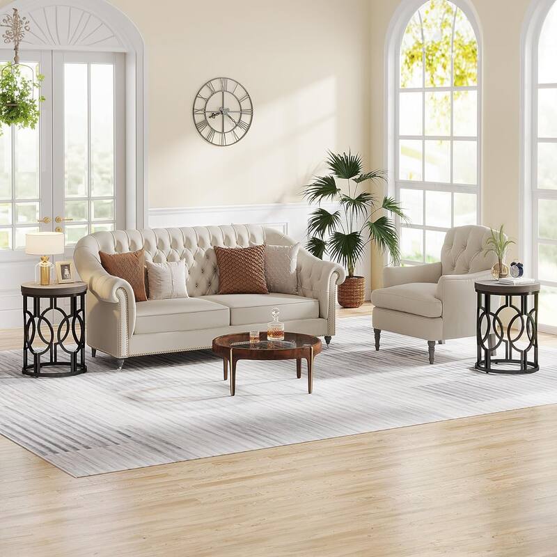 Wood Round End Side Table for Living Room Bedroom
