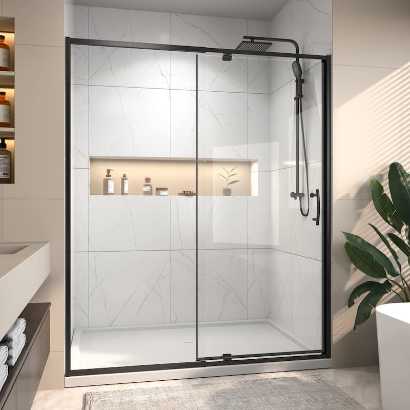 Modland 60"x71" Pivot Swing Shower Door Semi-Frameless in Nickel/Black/Chrome with Tempered Glass