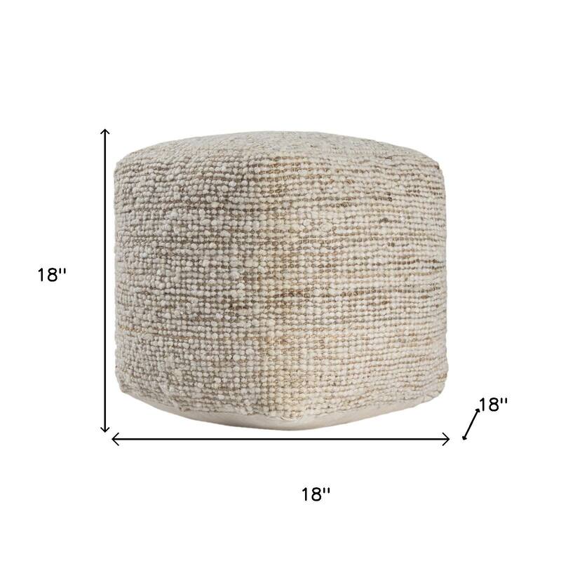 HomeRoots 18" Ivory Cotton Wool And Jute Striped Pouf Ottoman