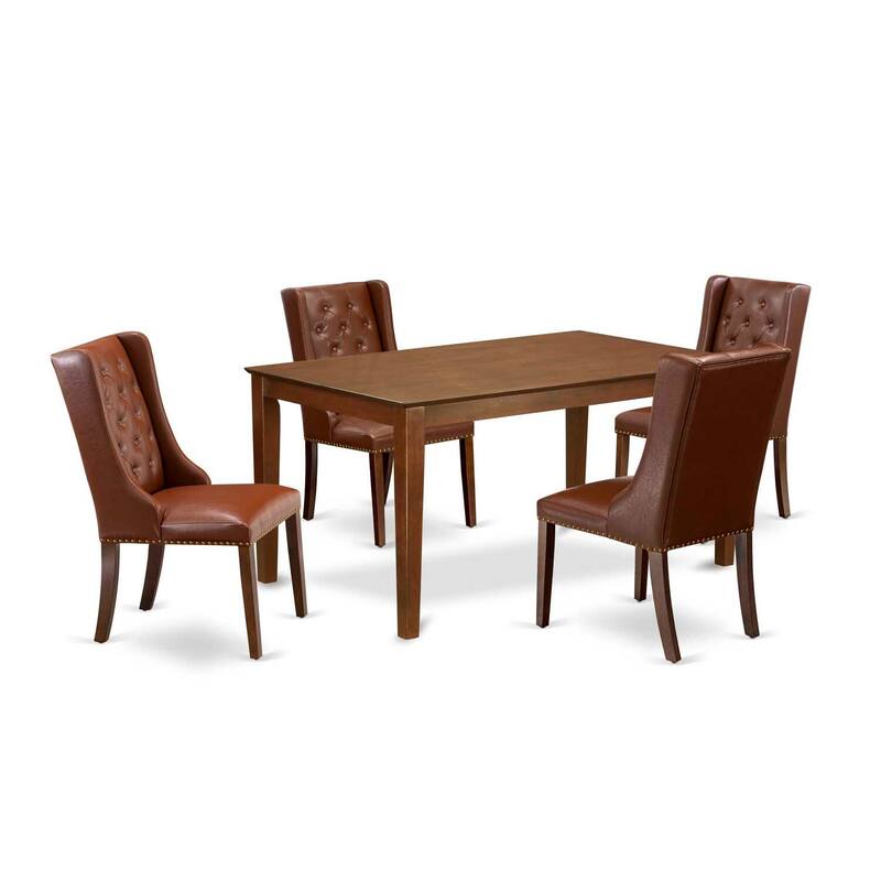 5-Piece Mahogany Finish Solid Wood Top Rectangular Button Tufted Dining Room Set (Seats-4)