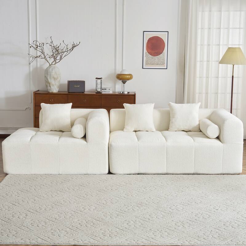 101.2" Sectional Sofa Full-Compressed Sofa Modular Sofa Couch Free-combined Sofa with Deep Seating and Two Side Pockets