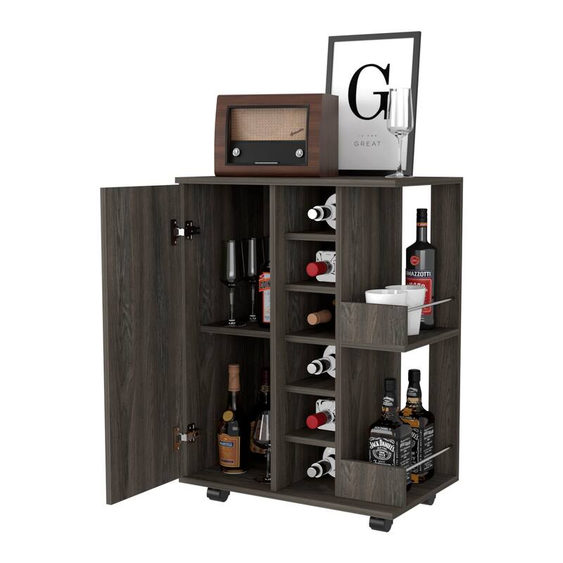 FM Furniture Tennessee Bar Cart, One Cabinet With Division,Black - N/A