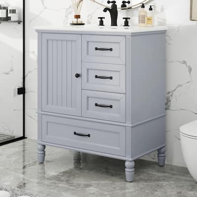 30" Bathroom Vanity with Sink, Bathroom Cabinet with 1 Door, 3 Drawers