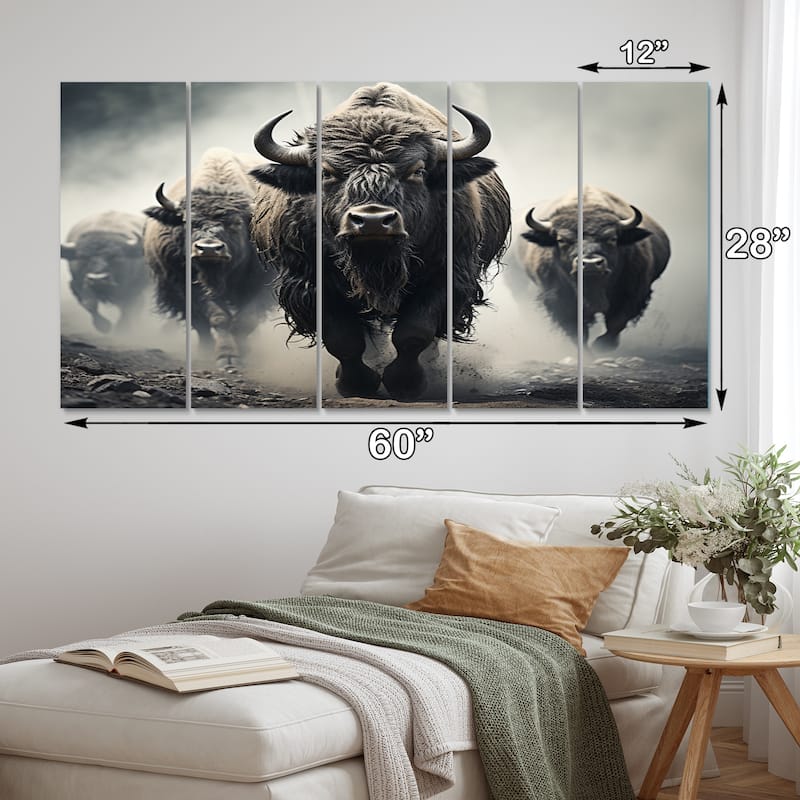Designart "Grey Buffalo Gentle Guardians I" Animals Multipanel Wall Art Print set