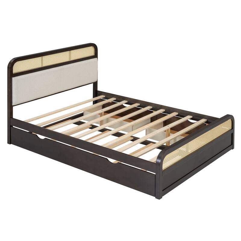 Espresso Modern Queen Size Bed with Trundle and Drawers