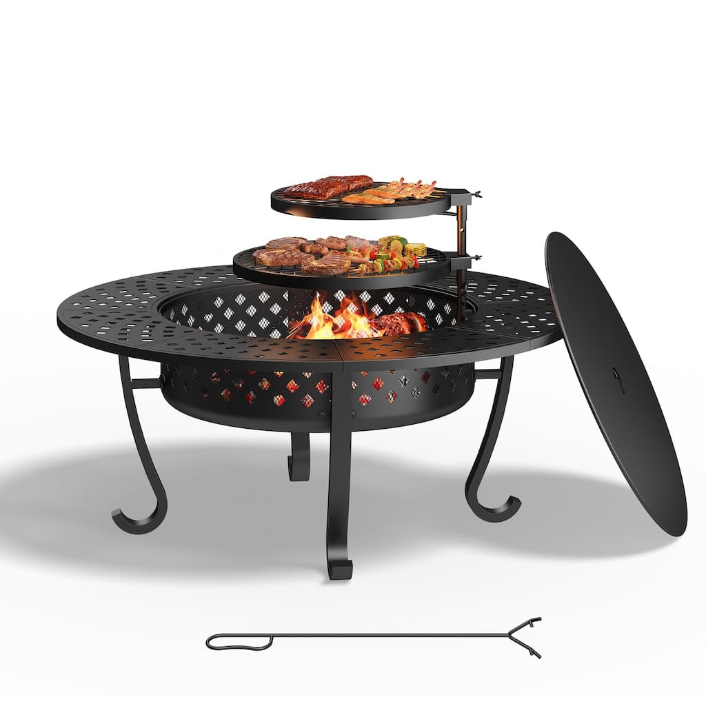 3-in-1 Fire Pit Table – BBQ, Bonfire & 43" Coffee Table - N/A