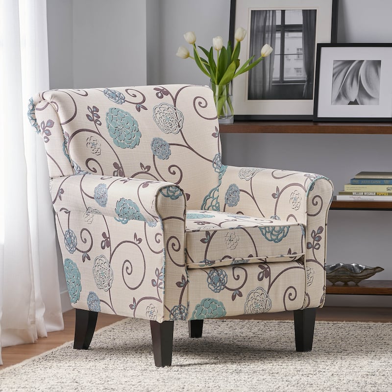 White+Blue Modern 31.75" Upholstered Club Chair with Tapered Birch Wood Legs for Living Room