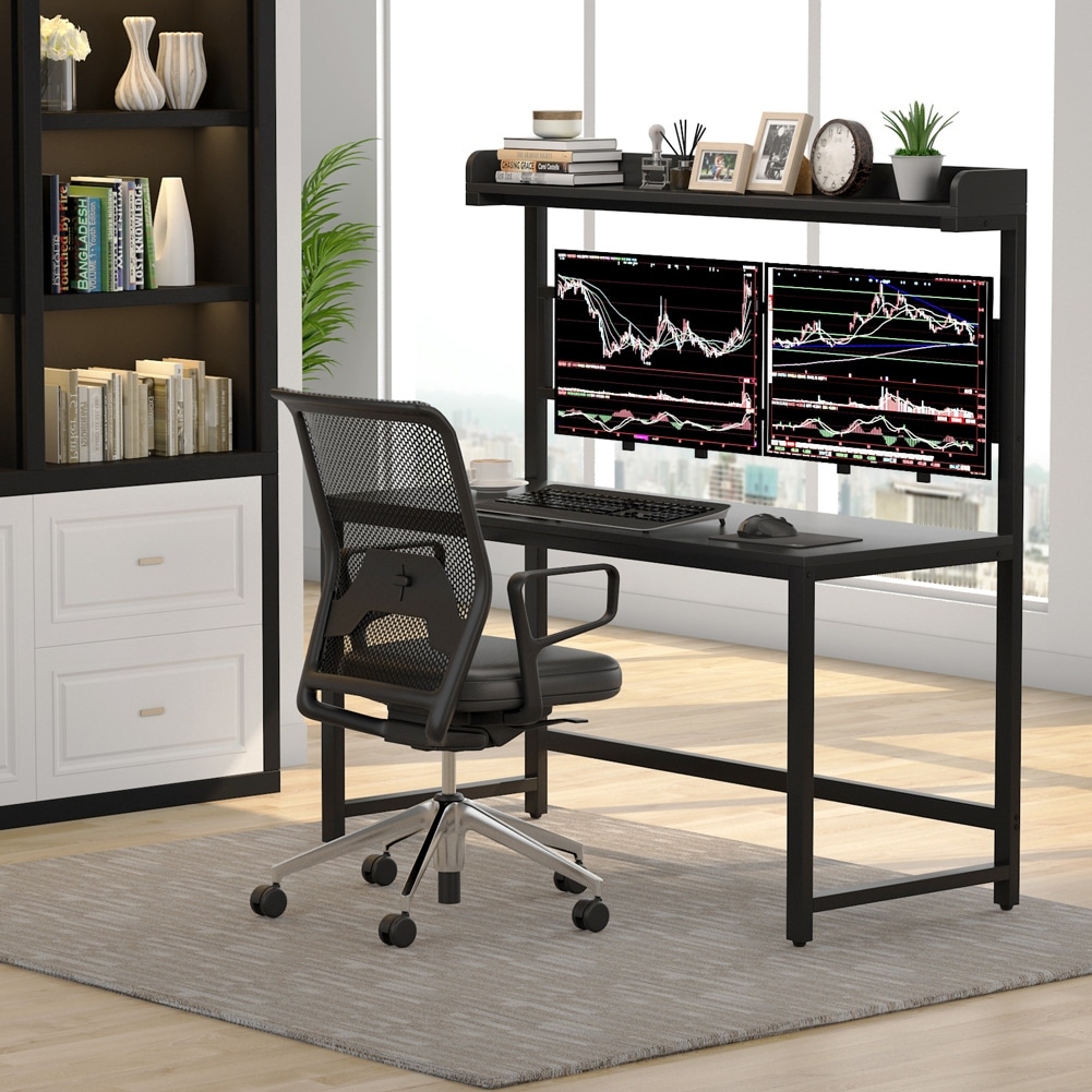 Shop Computer Desk With Dual Monitor Mount And Hutch 55 Inch